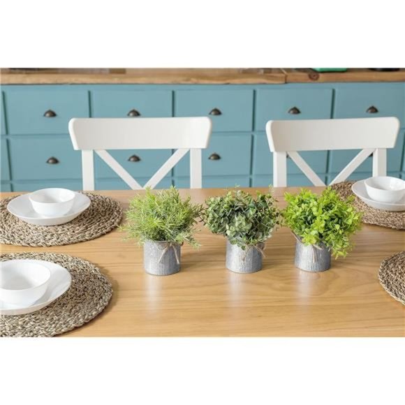 Mini Fake Plants in Farmhouse Galvanized Metal Pots Table Centerpiece Rustic - Picture 3 of 7